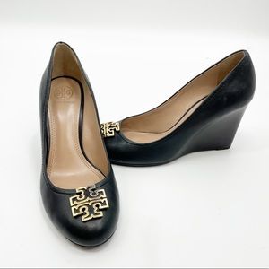 Tory Burch Melinda black leather wedge heels 7.5